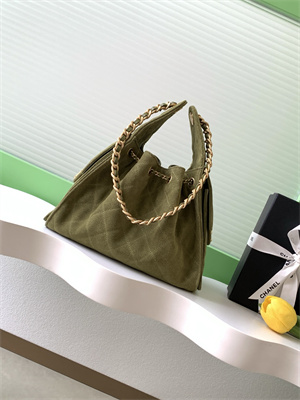 Chanel 25 Small Handbag Suede Gold Tone Metal Green AS5293
