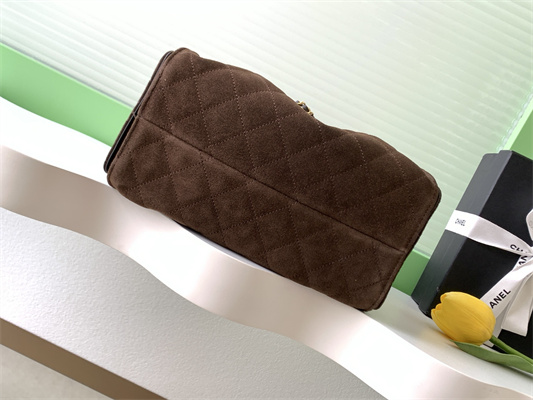 Chanel 25 Small Handbag Suede Gold Tone Metal Coffee AS5293