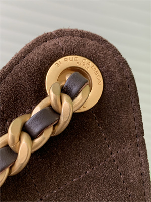 Chanel 25 Small Handbag Suede Gold Tone Metal Coffee AS5293