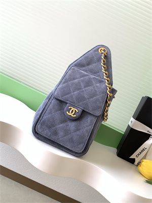 Chanel 25 Small Handbag Suede Gold Tone Metal Blue AS5293
