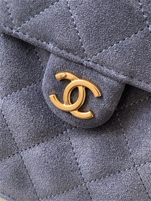 Chanel 25 Small Handbag Suede Gold Tone Metal Blue AS5293