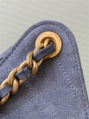 Chanel 25 Small Handbag Suede Gold Tone Metal Blue AS5293