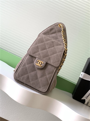 Chanel 25 Small Handbag Suede Gold Tone Metal Taupe AS5293