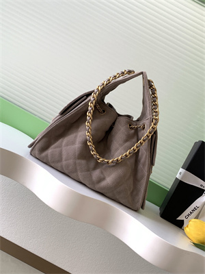 Chanel 25 Small Handbag Suede Gold Tone Metal Taupe AS5293