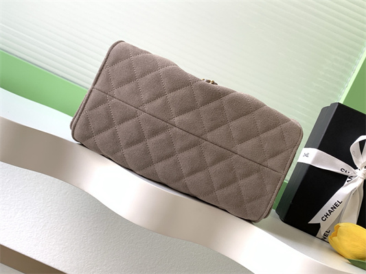 Chanel 25 Small Handbag Suede Gold Tone Metal Taupe AS5293