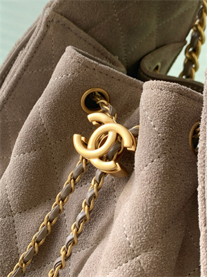 Chanel 25 Small Handbag Suede Gold Tone Metal Taupe AS5293