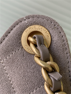 Chanel 25 Small Handbag Suede Gold Tone Metal Taupe AS5293