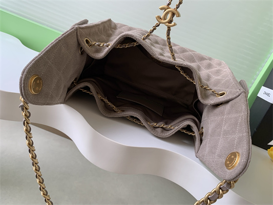 Chanel 25 Small Handbag Suede Gold Tone Metal Taupe AS5293