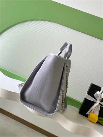 Chanel Deauville Large Shopping Bag Mixed Fibers Gold Tone Metal lt Grey A66941