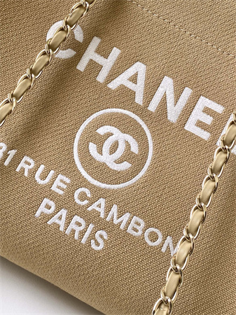 Chanel Deauville Large Shopping Bag Mixed Fibers Gold Tone Metal Dk Beige A66941