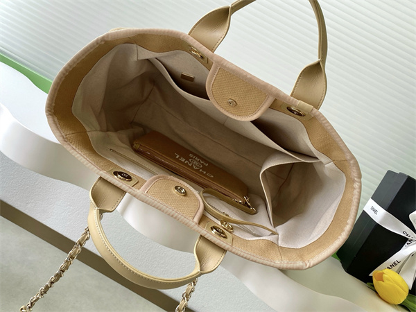 Chanel Deauville Large Shopping Bag Mixed Fibers Gold Tone Metal Dk Beige A66941