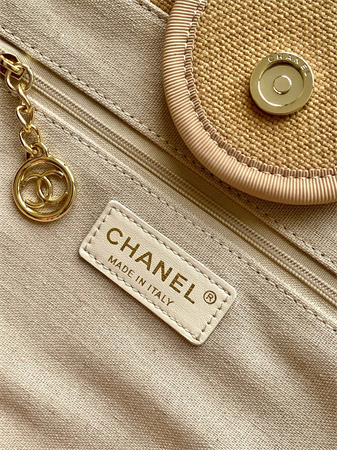 Chanel Deauville Large Shopping Bag Mixed Fibers Gold Tone Metal Dk Beige A66941