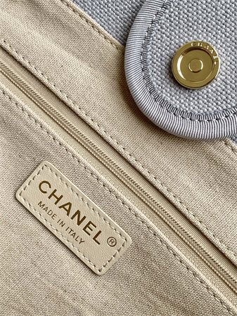 Chanel Deauville Small Shopping Bag Mixed Fibers Gold Tone Metal Lt Grey AS3257