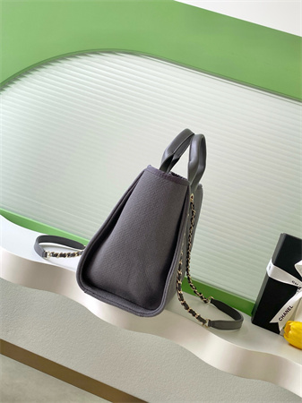 Chanel Deauville Small Shopping Bag Mixed Fibers Gold Tone Metal Grey AS3257