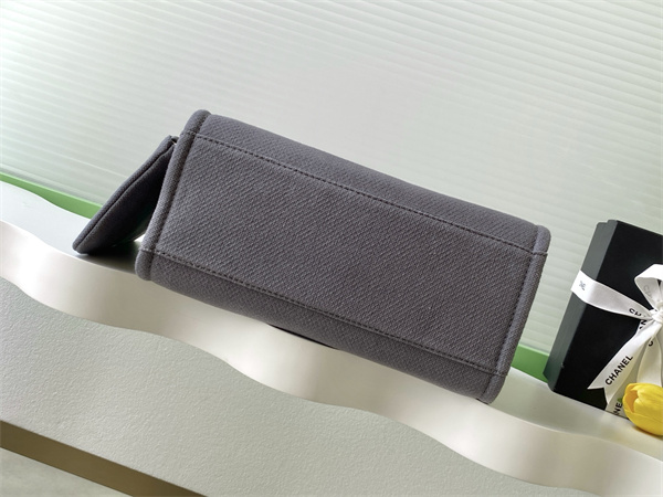 Chanel Deauville Small Shopping Bag Mixed Fibers Gold Tone Metal Grey AS3257