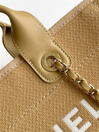 Chanel Deauville Small Shopping Bag Mixed Fibers Gold Tone Metal Dk Grey AS3257