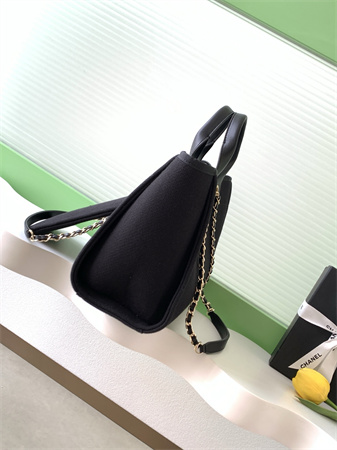 Chanel Deauville Small Shopping Bag Mixed Fibers Gold Tone Metal Black AS3257