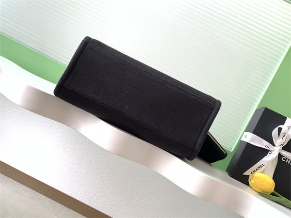 Chanel Deauville Small Shopping Bag Mixed Fibers Gold Tone Metal Black AS3257