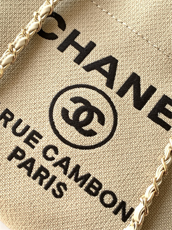 Chanel Deauville Small Shopping Bag Mixed Fibers Gold Tone Metal Beige AS3257