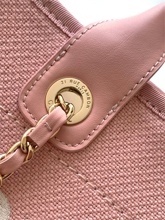 Chanel Deauville Small Shopping Bag Mixed Fibers Gold Tone Metal Pink AS3257