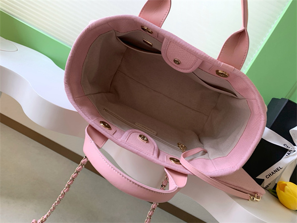 Chanel Deauville Small Shopping Bag Mixed Fibers Gold Tone Metal Pink AS3257