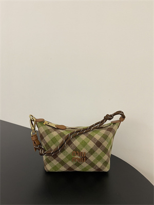 MiuMiu Plaid Wool Pouch Camel/Green