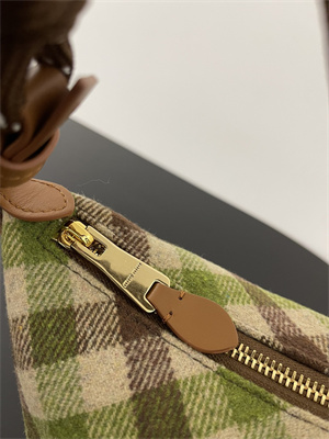 MiuMiu Plaid Wool Pouch Camel/Green