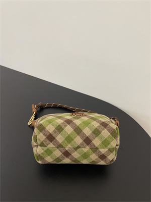 MiuMiu Plaid Wool Pouch Camel/Green
